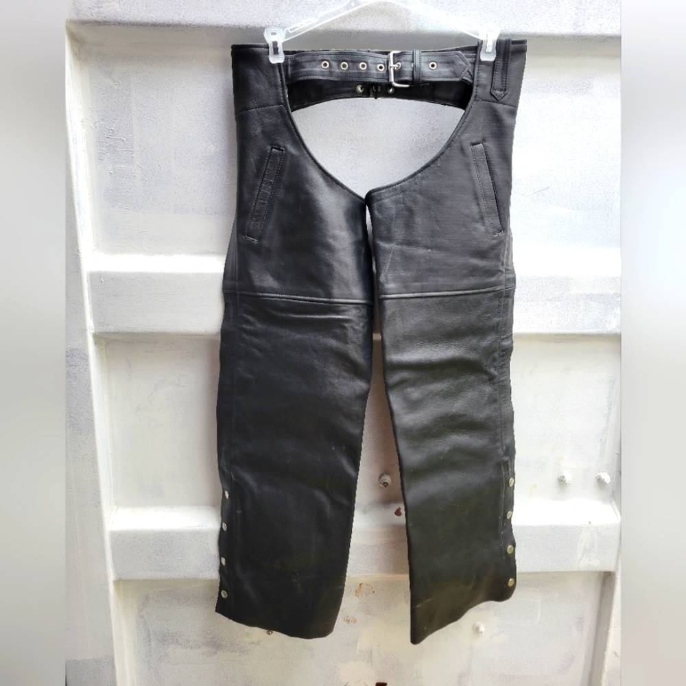 Genuine leather black riding chaps cowboy xxs 15.5"-18.5" waist